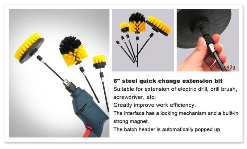 Electric Drill Brush 4-Piece Set Electric Nylon Yellow Cleaning Brush with Extension Rod Combination Set