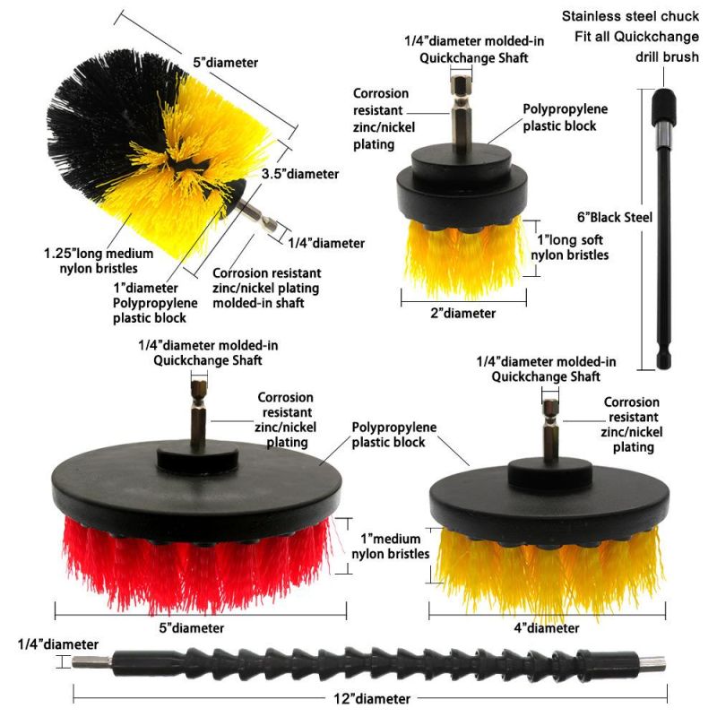 Electric Drill Brush 19-Piece Set Red and Yellow Electric Cleaning Brush Stain Cleaning Polishing