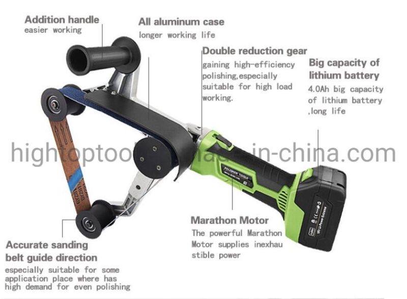 Lithium Charging Wireless Cordless Electric Metal Stainless Steel Pipe Tube Finishing Burnishing Belt Sander Polisher