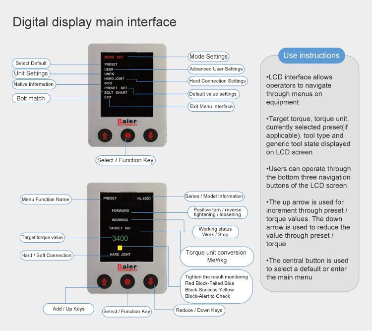 Vertical Type Precision Digital Display Electric Torque Wrench 100-12000nm Digital Display