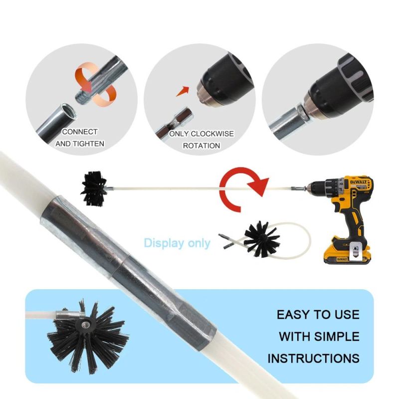 Electric Drill Pipe Brush 15/4.57m Rod Dryer Flue Brush Cleaning Electric Brush