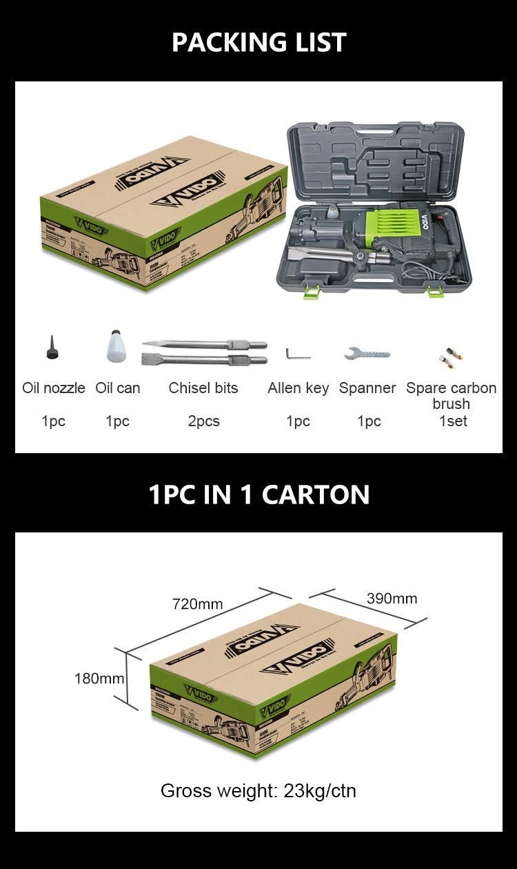 Vido 1500W 60j Demolition Impact Hammer Demolition Hydraulic Tools