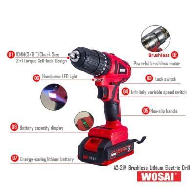 Wosai 21V Electric Cordless Borehole Drill Set Bit Drilling Rig Machines Power Drills