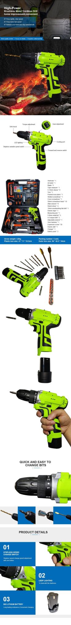 Lisheng Lithium Battery Chargeable Electric Mini Power Cordless Drill Kits