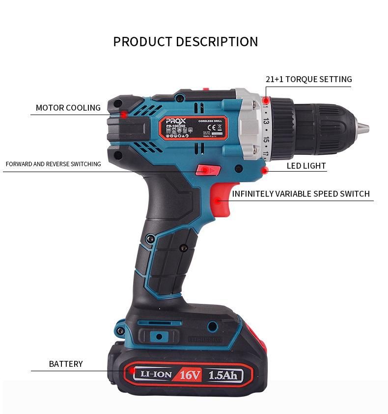 Prox 16V 1.5ah Multifunctional Rechargeable Hand Drill Pr-100350