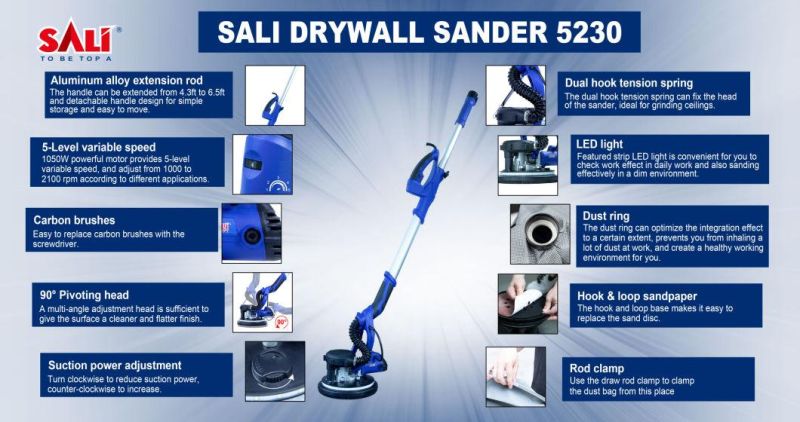 Sali 5230 High Brightness Electric LED Drywall Hand Sander with Dust Collection