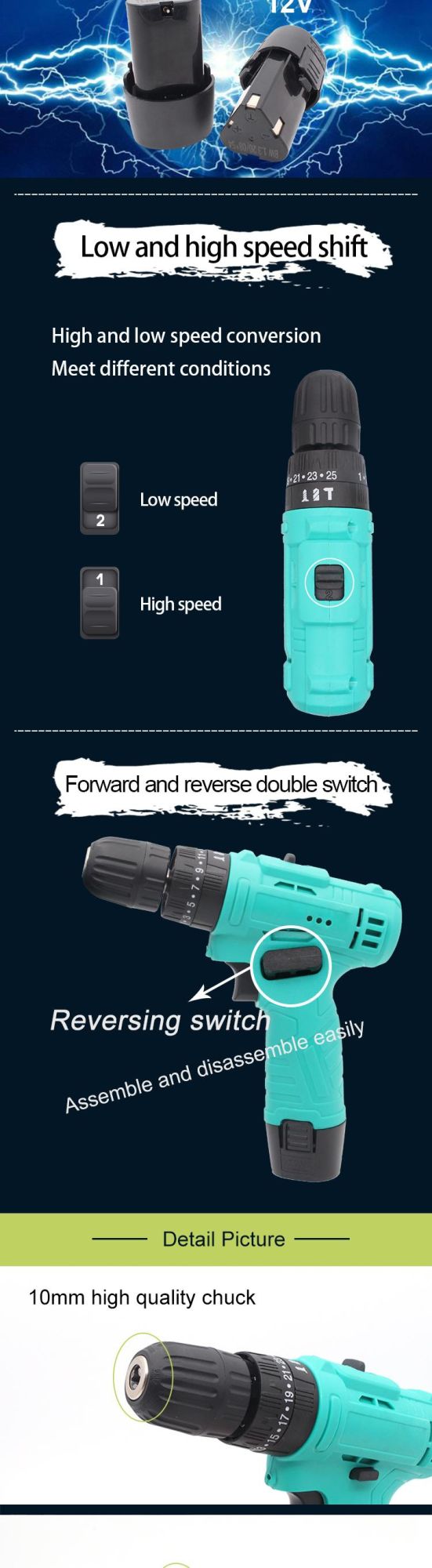 Gaide DIY Cordless Drill Power Screw Driver Multifunction