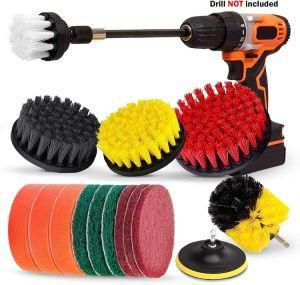 16 Piece Drill Brush Attachments Set, 5 Inch Scrub Pads &amp; Sponge, Buddy PRO Power Scrubber Brush Kit with Extend Long Attachment