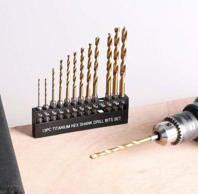 Impact Drill Bit Set- Hex Shank 6 PCS Titanium HSS