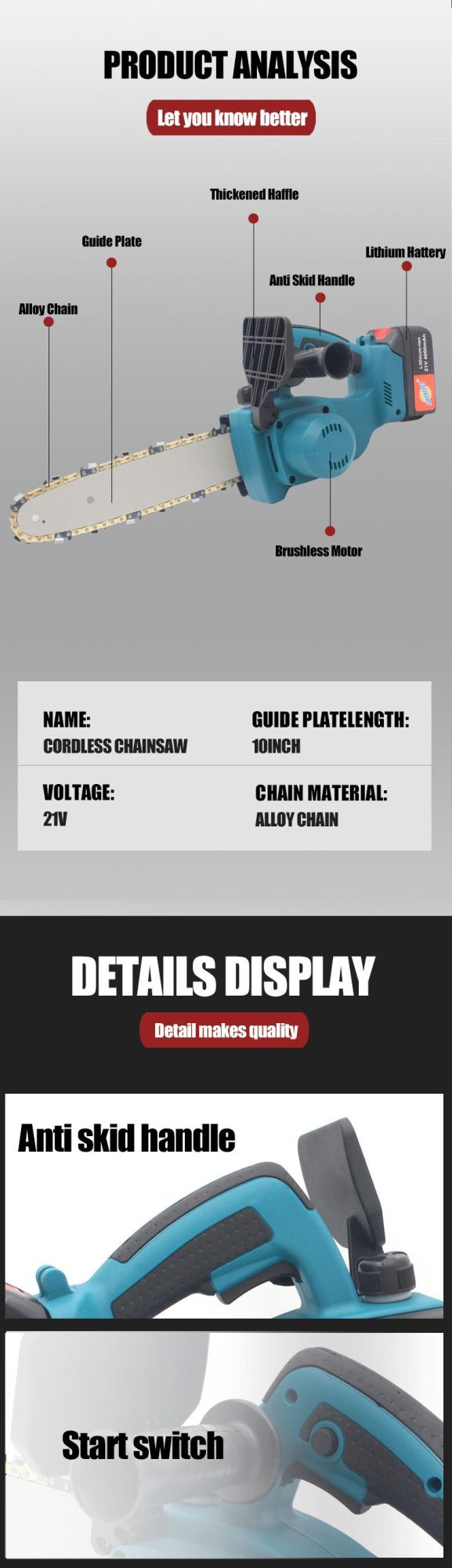 Cordless Chainsaw with Battery and Charger