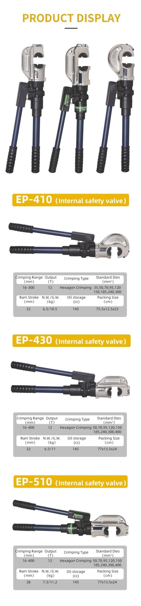 Safety Valve Cable Crimper Hydraulic Crimping Tool with Handle Insulated (EP-430)