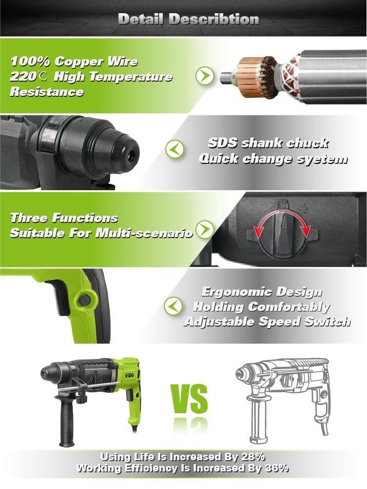 Vido Electric Multifunction 800W Rotary Hammer 26mm