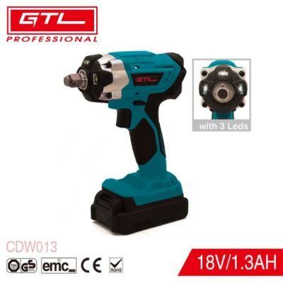 Professional Hot Sale 1/2&quot; Chuck 150n. M Li-ion Battery DC 18V Cordless Impact Wrench with Battery Indicator (CDW013)