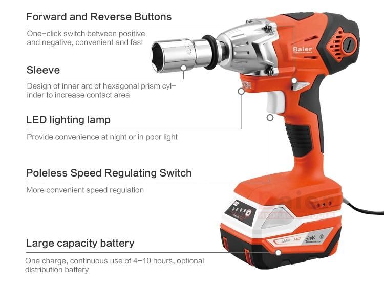 High Torque 18 Volt Lithium Battery Charger Cordless Impact Electric Wrench