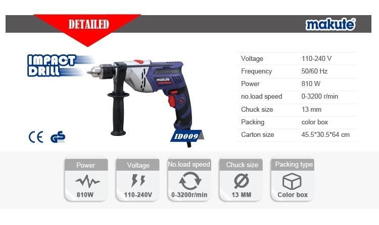 Makute Electric Impact Drill with Drill Bits 13mm Key Chuck