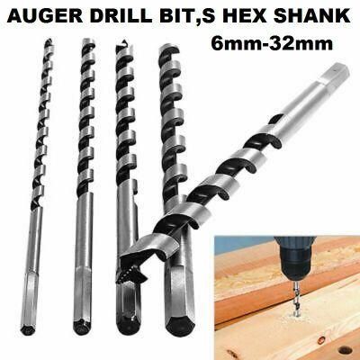 Auger Wood Drill Bits Hex Shank Various Dia and Length 6mm-32mm Quality Steel