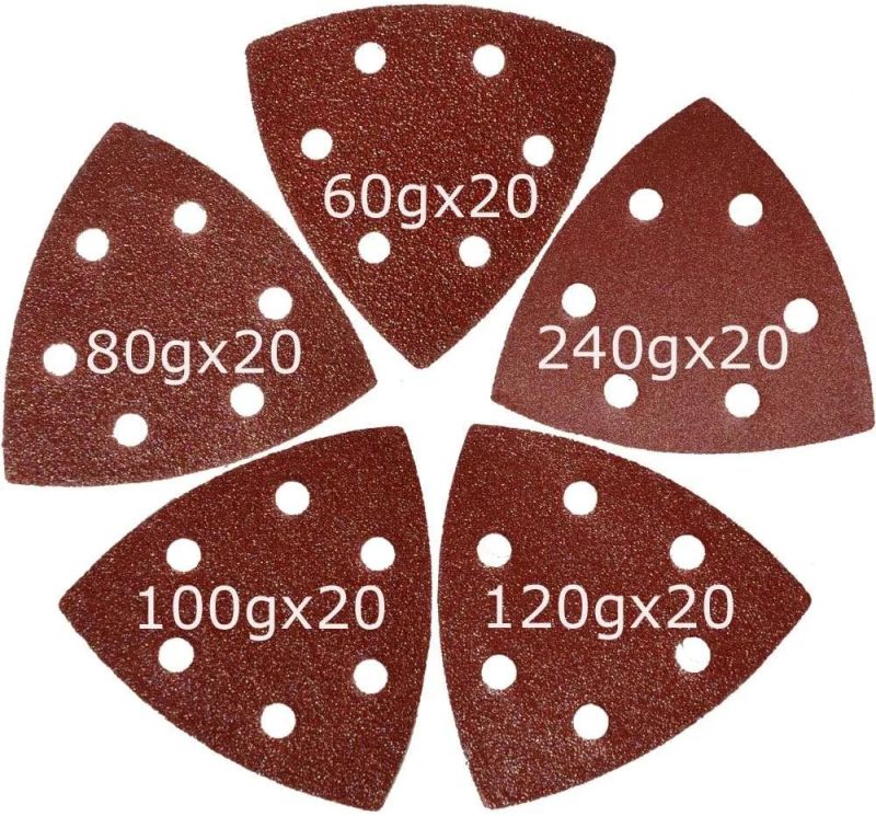 100PCS 3-1/2 Inch 90mm Triangular Oscillating Multi Tool Sanding Pad Multitool Sandpaper