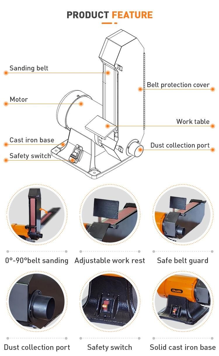 Retail 220V 550W 50mm Bench Polishing Sander with Adjustable Work Table