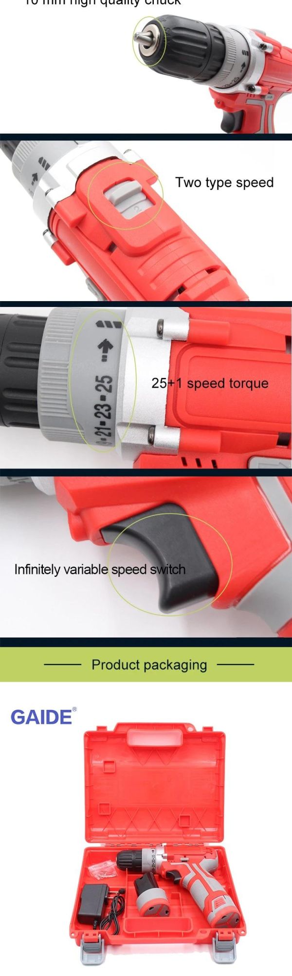 Cordless Drill 10mm 12V Screwdriver Mkt Design 3/8′′ Lithium Battery