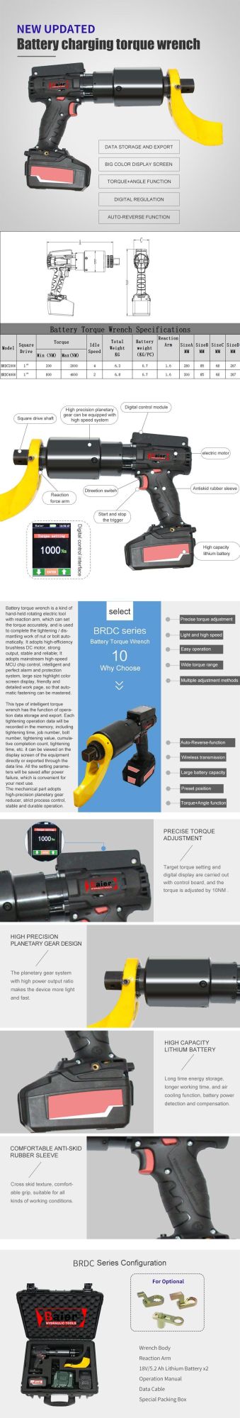 High Speed Battery Charging Cordless Torque Gun Battery Torque Wrench-Brdc