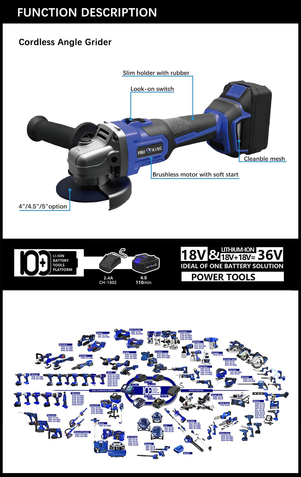 Cordless Angle Grider Battery Brushless Motor