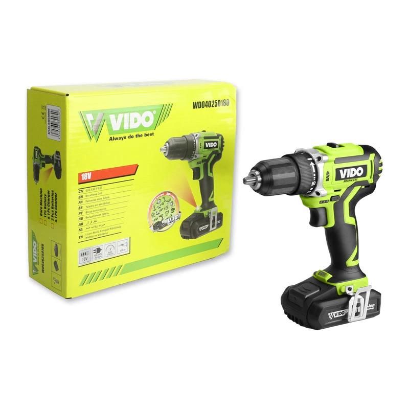 Vido Hot Sell 18V Lithium Brushless Drill with 19 Torque