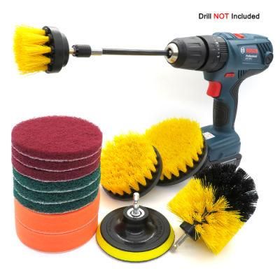 Electric Drill Brush Yellow 14-Piece Set Electric Cleaning Brush Head Car Beauty Home Cleaning