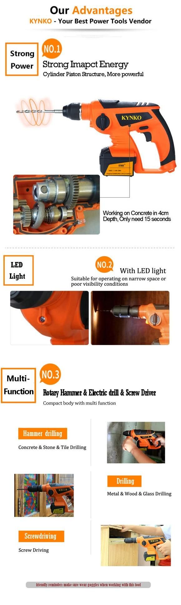 Kynko 3ah Samsung Battery Cordless Rotary Hammer Drill