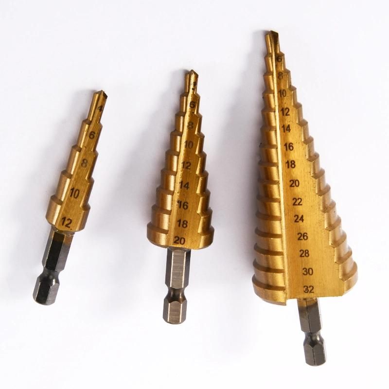 HSS Steel Shank Step Nhexagon Large Cone Titanium Coated Metal Bit Cut Set Hole Cutter 4122032mm Electric Tools Drill Parts