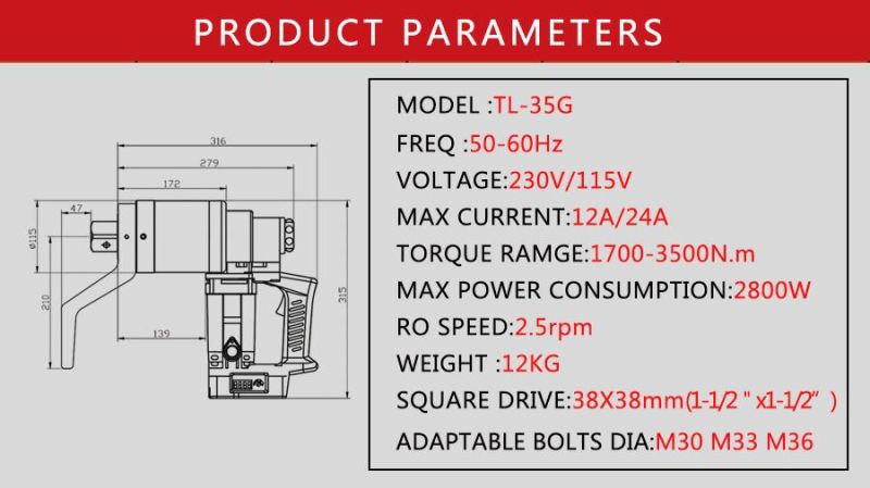 1700-3500nm Torque Range Electric Torque Wrench Square Drive Type
