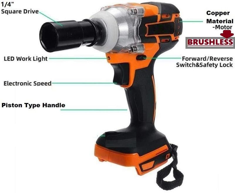 200nm Max-Torque Level-Brushless Motor-Industry Use-Li-ion Battery-Cordless/Electric-Power Tool Machines-Impact Screwdriver Set