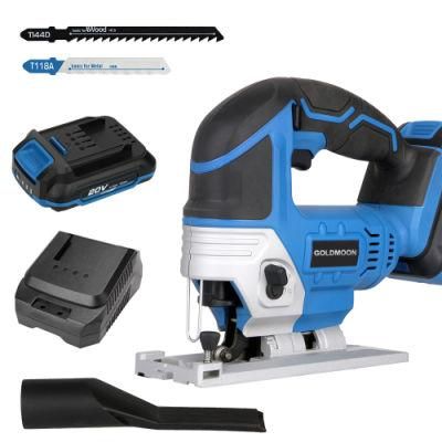Goldmoon Jigsaw, 20V Cordless Jigsaw with LED Light, 4 Blades, 2000mAh Lithium-Ion Battery and 1h Fast Chargerazure Blue