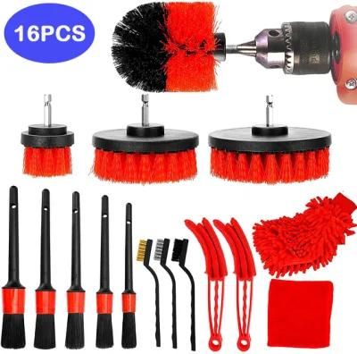 Cross-Border Supply Electric Cleaning Brush 16-Piece Car Air Conditioner Detail Brush Wheel Hub Electric Drill Brush Cleaning Cloth Set