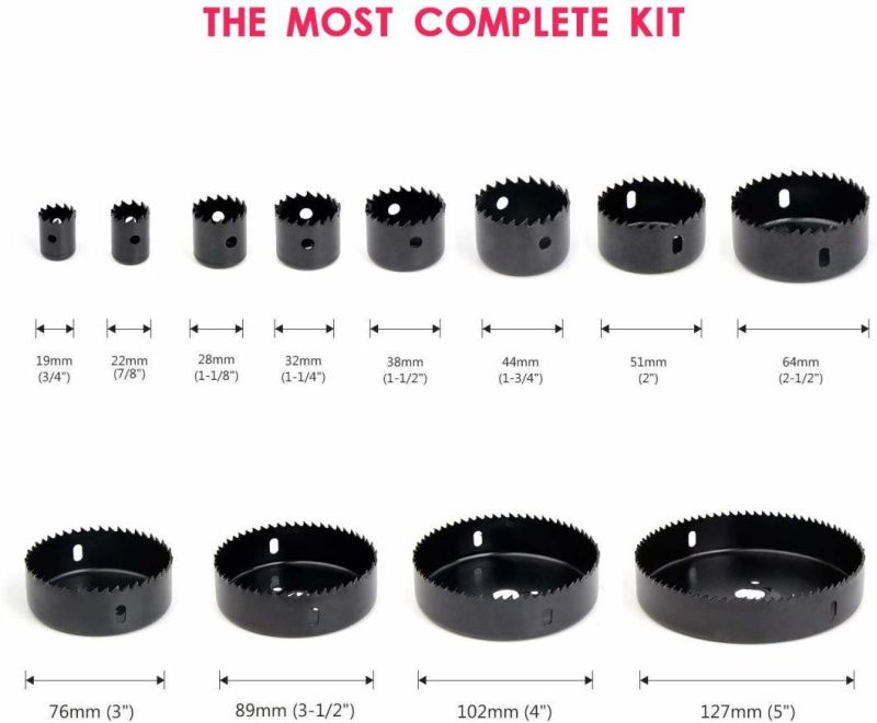 Hole Saw Kit, Carbon Steel, Install Plate and Hex Key for Sawing Holes in Normal Wood