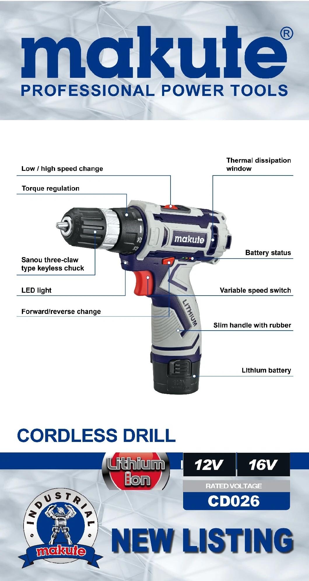 Makute Electric Mini Cordless Drill BMC Packing 12V with Two Battery