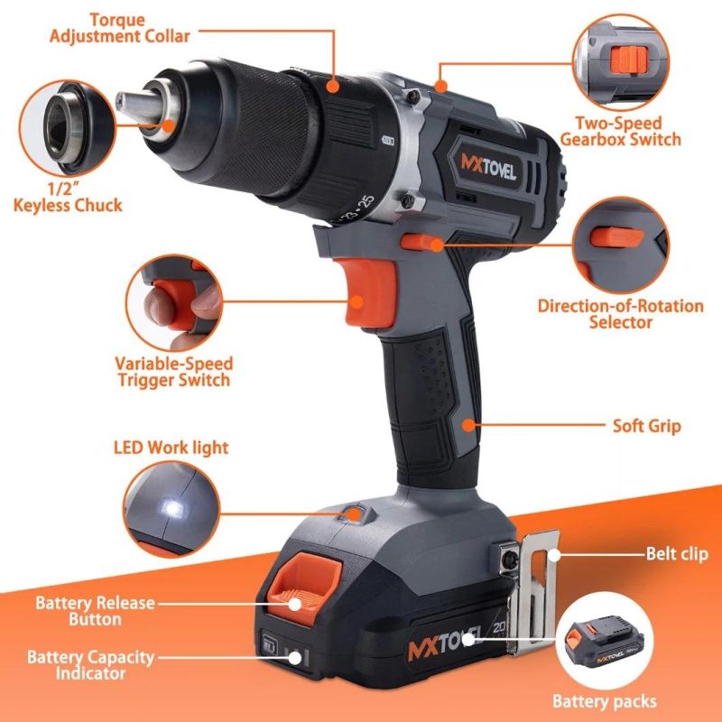 Wholesale Best Selling Rechargeable Li-ion Battery Power Tool 45n. M Cordless Drill 18V 20V