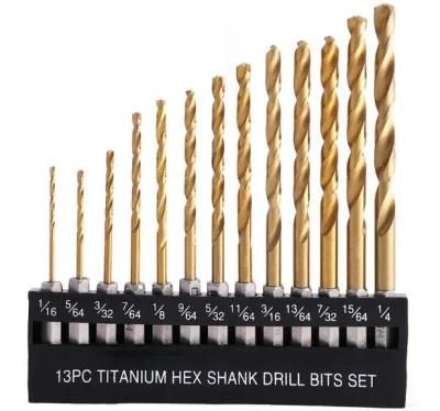 13 PCS Titanium Twist Drill Bit Set Hex Shank