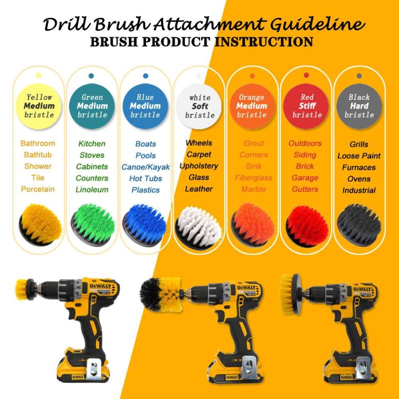 Electric Drill Brush Yellow 8-Piece Set Floor and Wall Stain Removal Polishing Electric Cleaning Brush