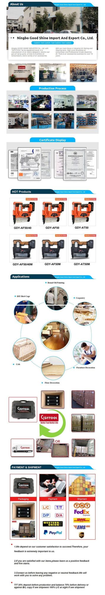 New Design 18V Powerful Cordless Brad Nailer F30 Model Gdy-Af30m