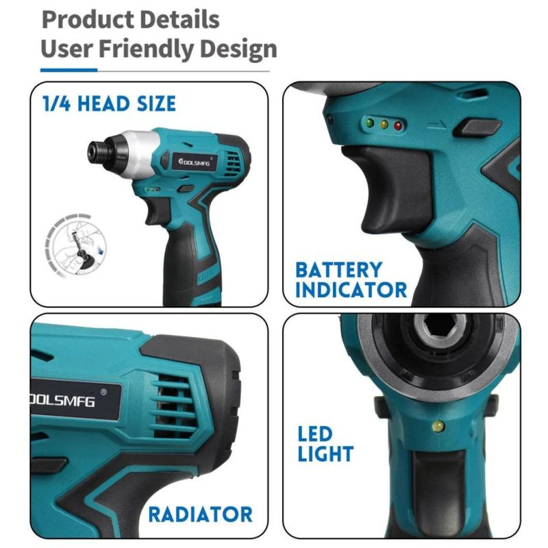 Toolsmfg 16.8V Electric Impact Screwdriver 1/4" Driver