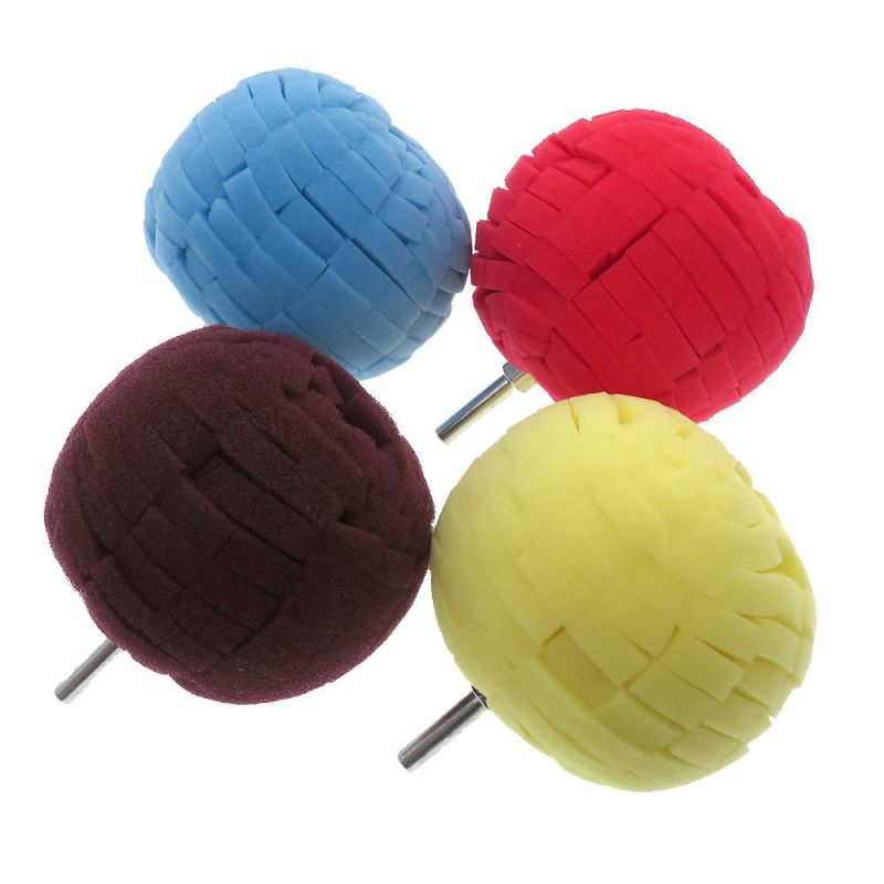 Cross-Border Supply 80mm Car Wheel Brush Sponge Ball Car Waxing Sponge Wheel Steel Ring Waxing Sponge Wheel