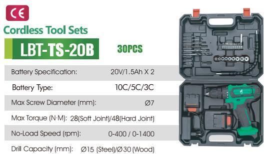 Werkin 20V Cordless Drill Lithium Battery 30PCS Tools Sets