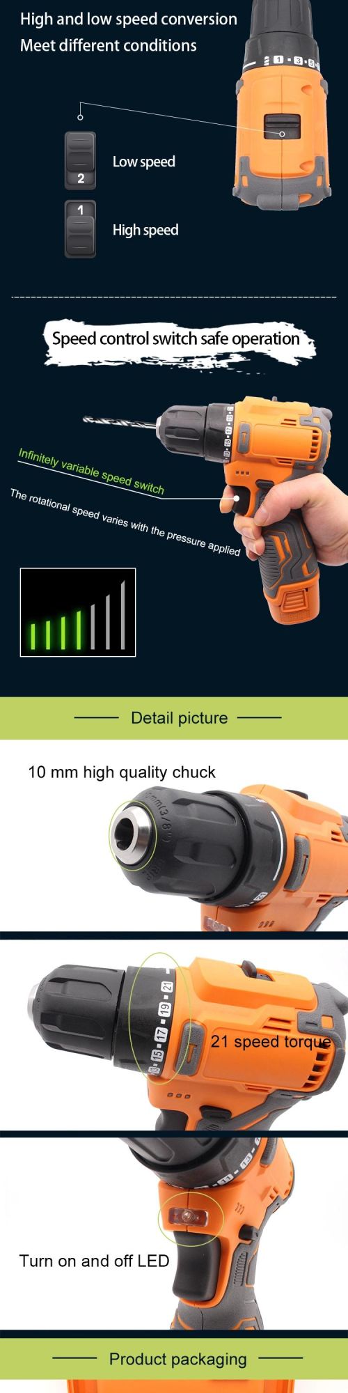 Gaide New Design Hot Selling Screw Electric Cordless Driver Drill