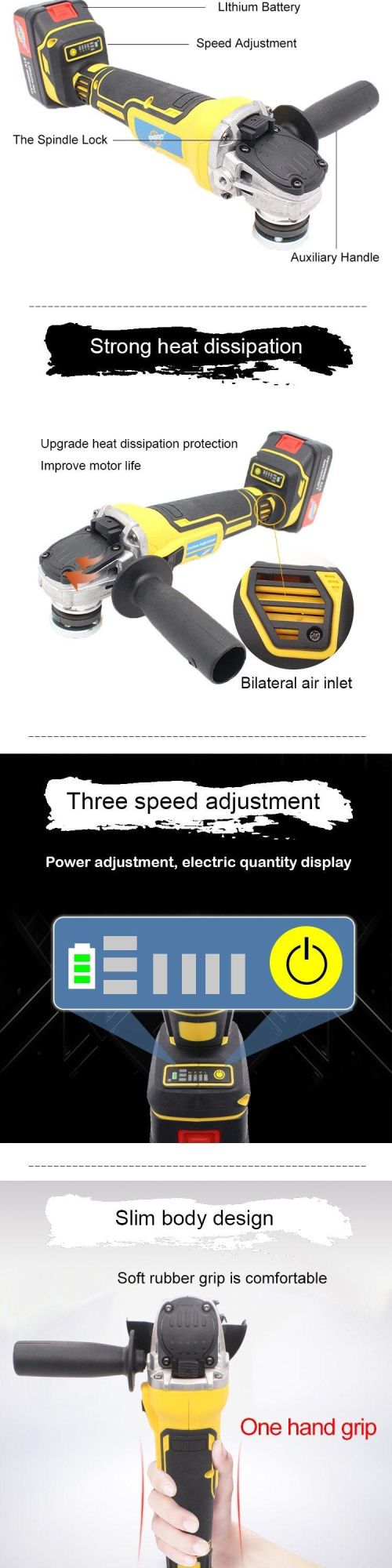 Jsperfect Brushless Angle Grinder Mini Cordless Electric Angle