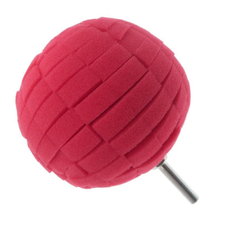 Cross-Border Supply 80mm Red Car Wheel Brush Sponge Ball Car Waxing Sponge Wheel Steel Ring Car Wash Sponge