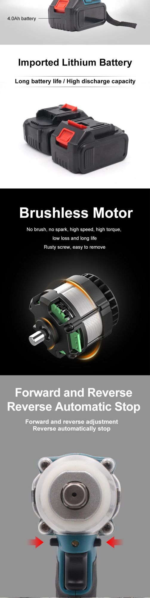 Gaide Professional OEM Brushed Dtw450 Cordless Electric Impact Wrench 21V 520nm Gun 1/2′ ′