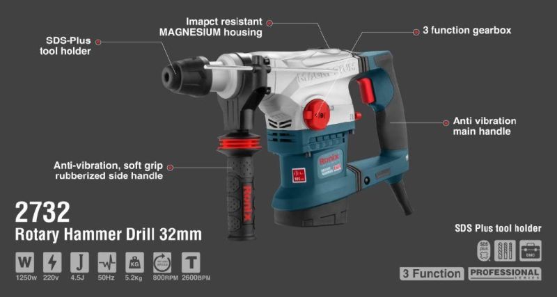 Ronix in Stock Model 2732 32mm 1250W Electric Corded Demolition Power Tools Rotary Hammer Drill