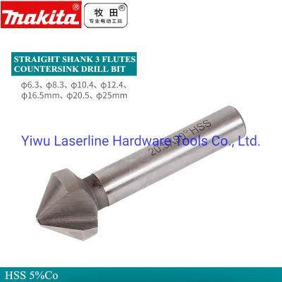 Original Makita Drill Bit for Metal Cu Ni Zn Hole Chamfering HSS Co5% Round Shank 3 Flutes Countersink Drill Bit