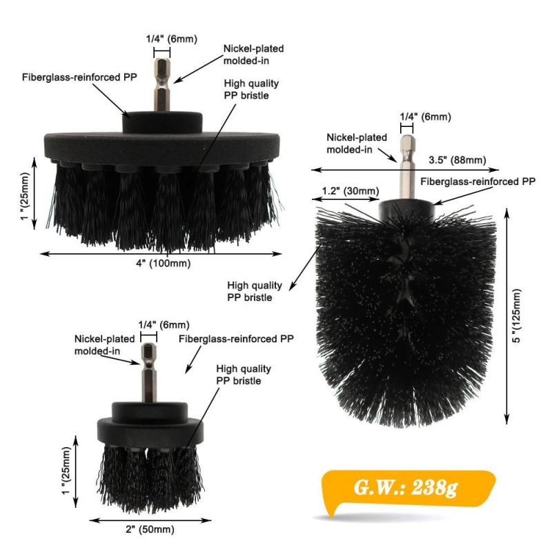 Electric Drill Brush 3-Piece Set 2 Inch 3.5 Inch 4 Inch Electric Black Cleaning Brush Head