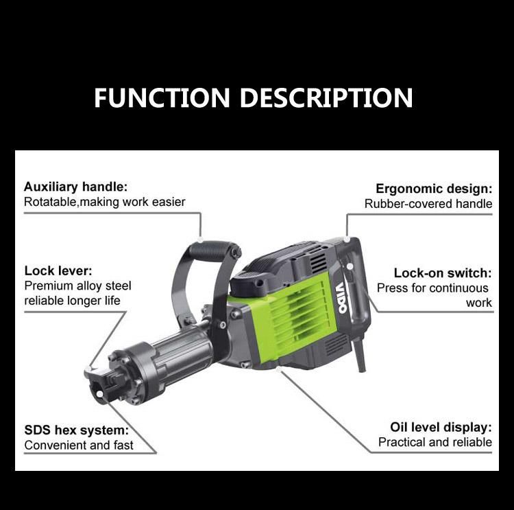 Vido Power Tools 1500W 60j 65A Jack Demolition Breaker Hammer